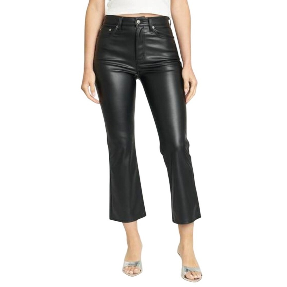 NWT Daze Denim Shy Girl Cinematic Black Faux‎ Leather High Rise Pants 25 Cropped